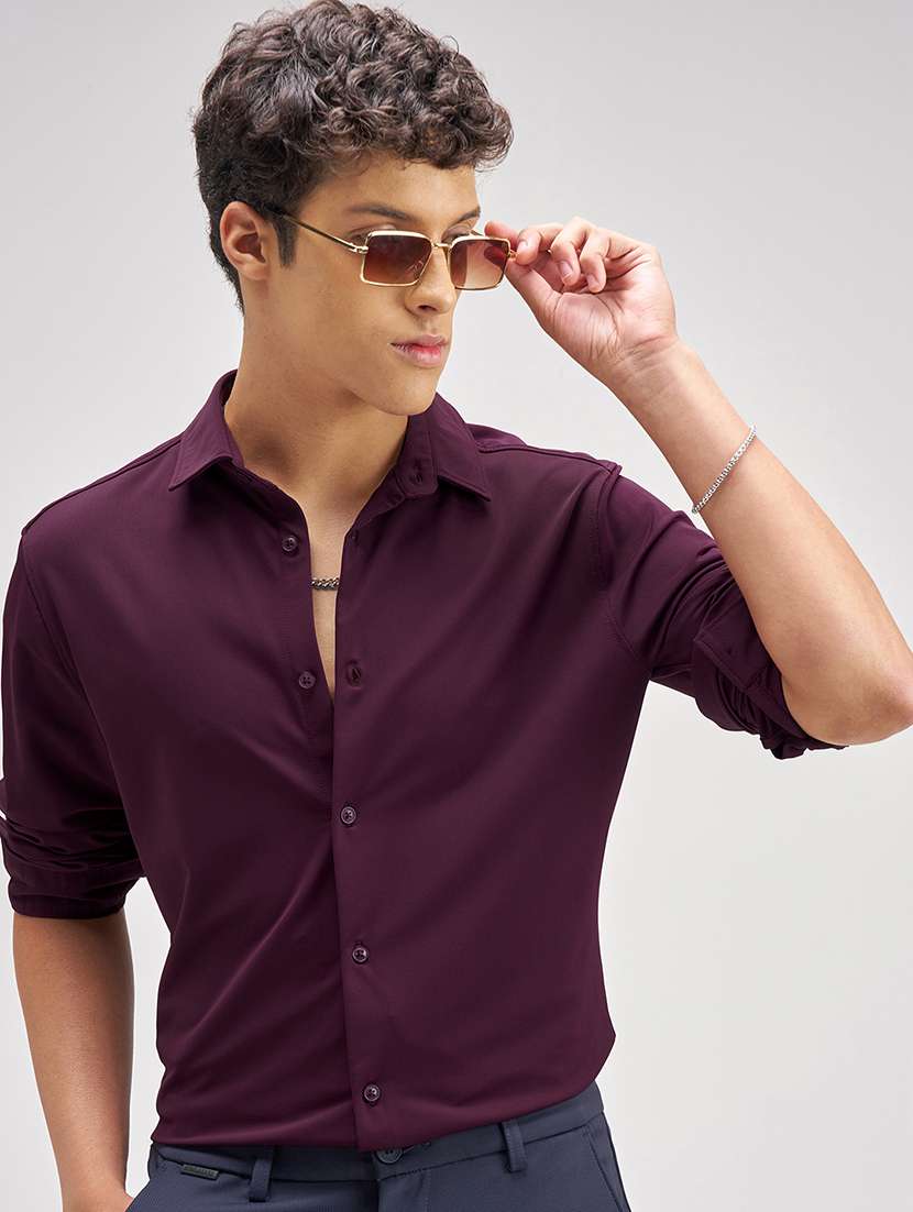 men solid long sleeve regular fit casual shirt