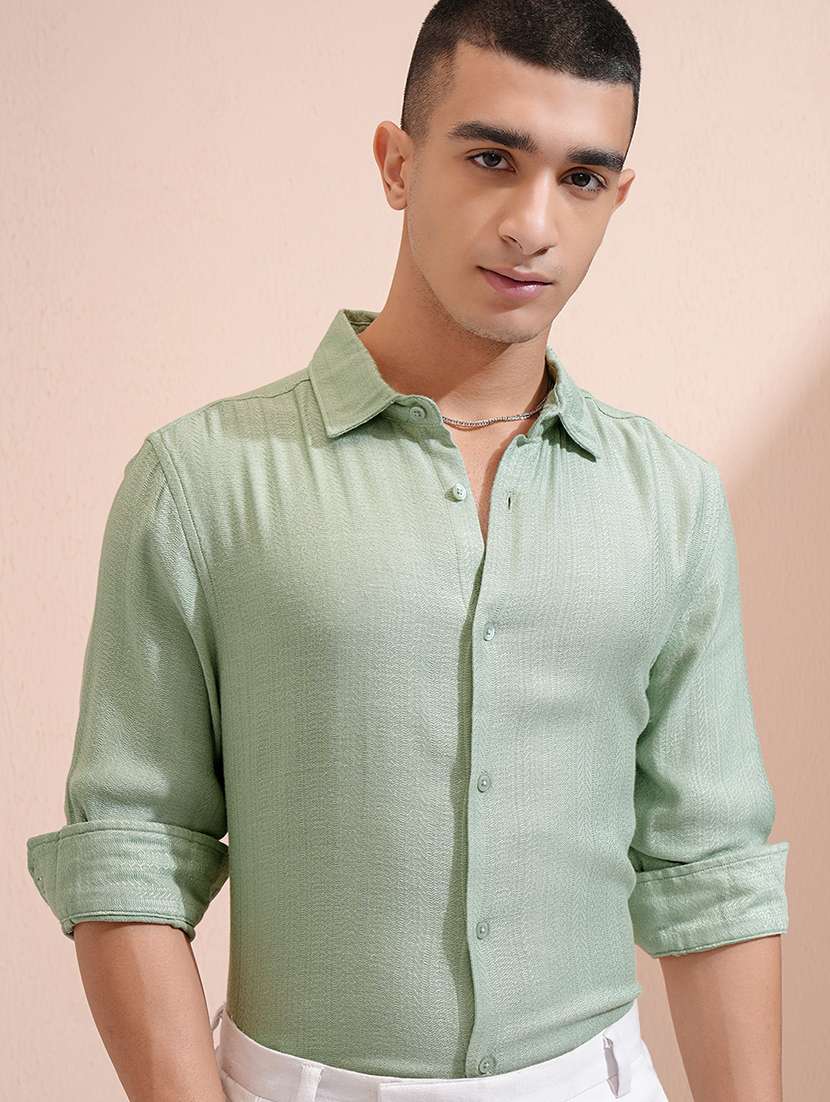 men self design long sleeve regular fit casual shirt