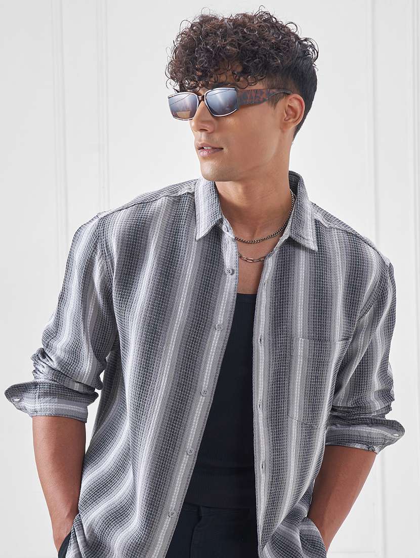 men striped long sleeve regular fit casual shirt