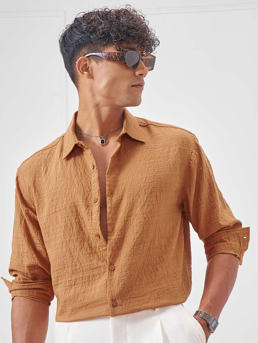 men self design long sleeve regular fit casual shirt