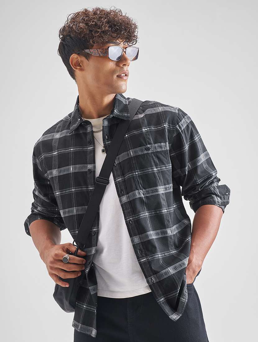 men checkered long sleeve regular fit casual shirt