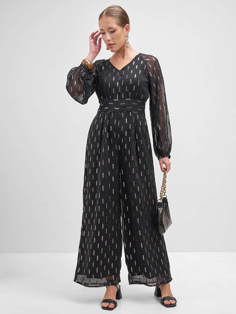 women printed black polyester full leg jumpsuit - 22470602 -  Standard Image - 2