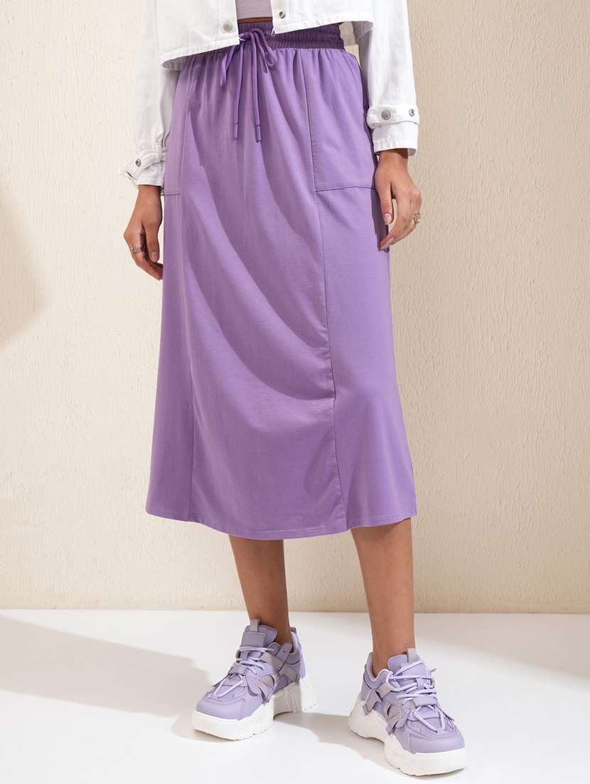 women lavender cotton blend flared skirt