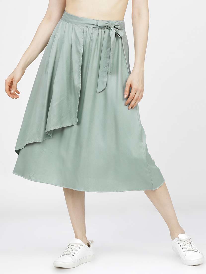 women green viscose a-line skirt