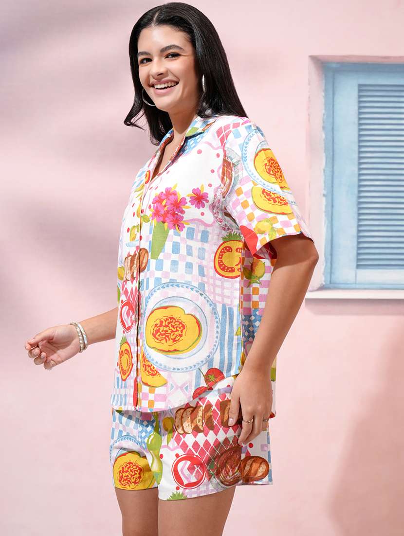 women printed cotton blend co-ords top and shorts set - 22470643 -  Standard Image - 2
