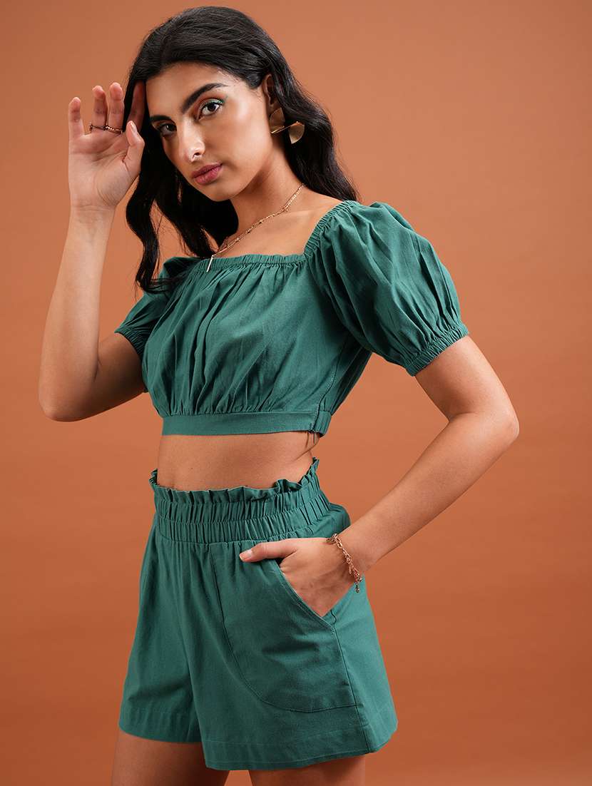 Women Green Cotton Top And Shorts Set Co-ord - 22470653 -  Standard Image - 2