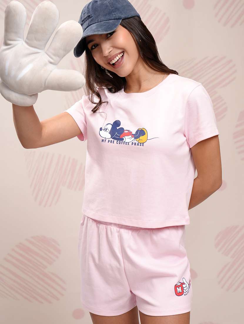 women printed cotton blend top and shorts co-ords