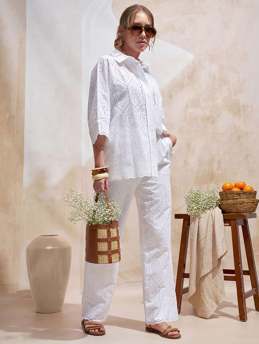 women white cotton self design top trouser set - 22470669 -  Standard Image - 2