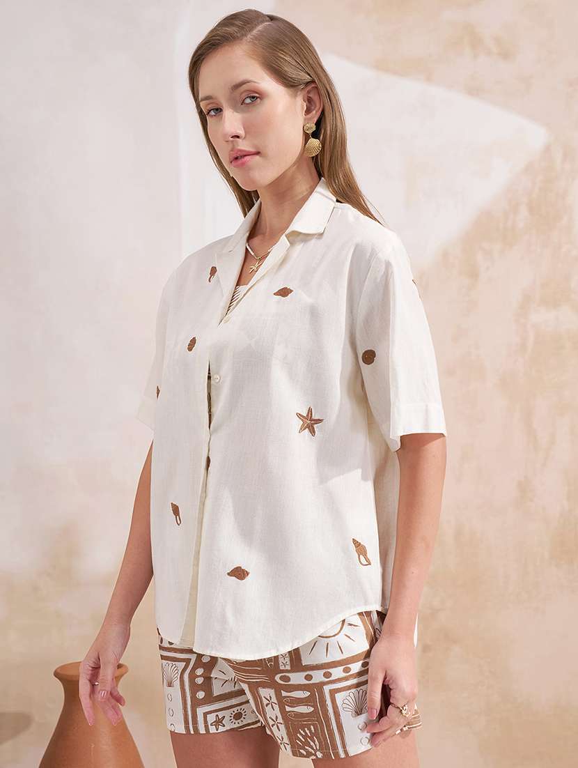 women taupe cotton top and shorts set co-ord - 22470673 -  Standard Image - 2