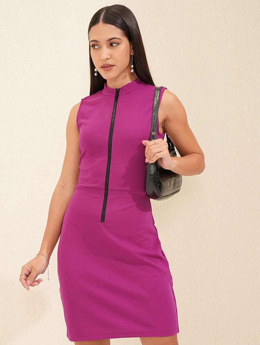 women magenta polyester sheath dress