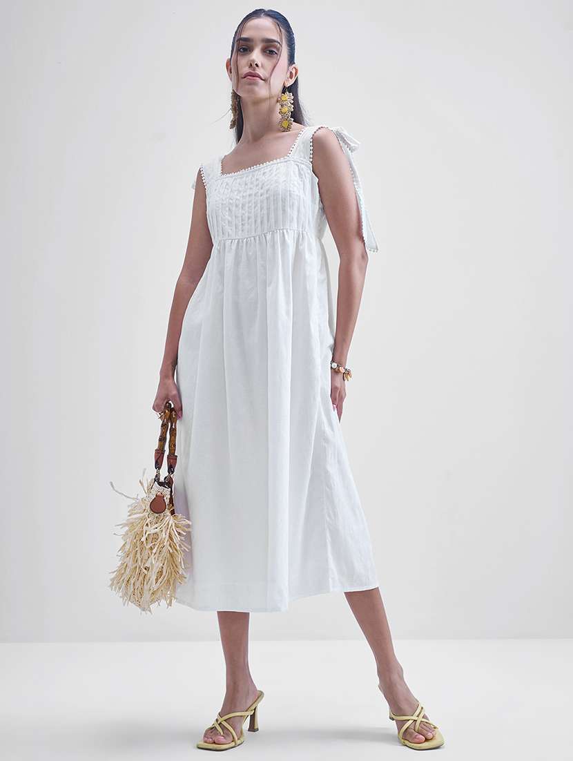 women white cotton fit & flare dress