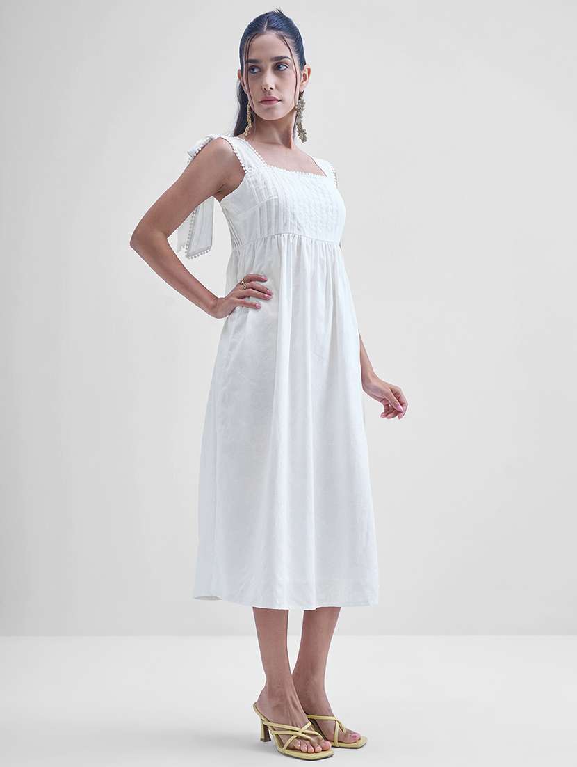women white cotton fit & flare dress - 22470717 -  Standard Image - 2