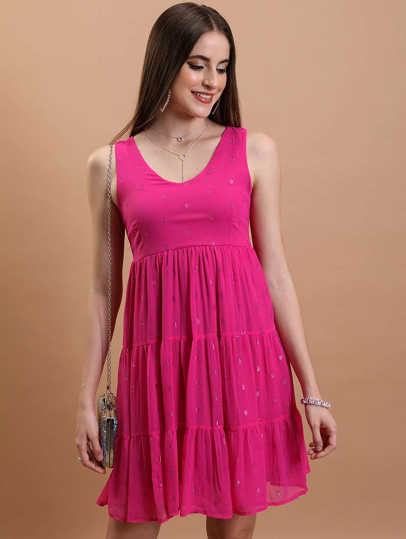 women pink polyester a-line dress