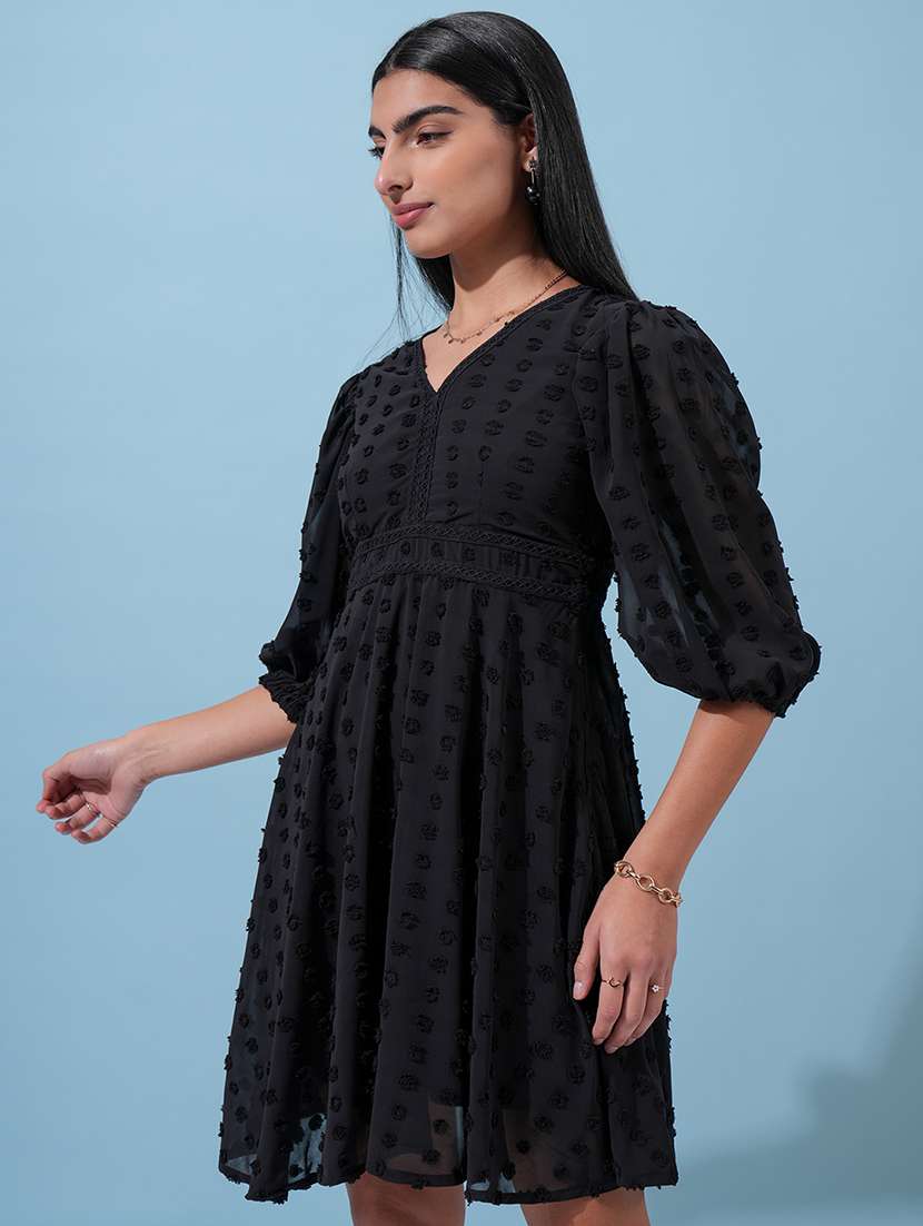 women black polyester fit & flare dress - 22470733 -  Standard Image - 2