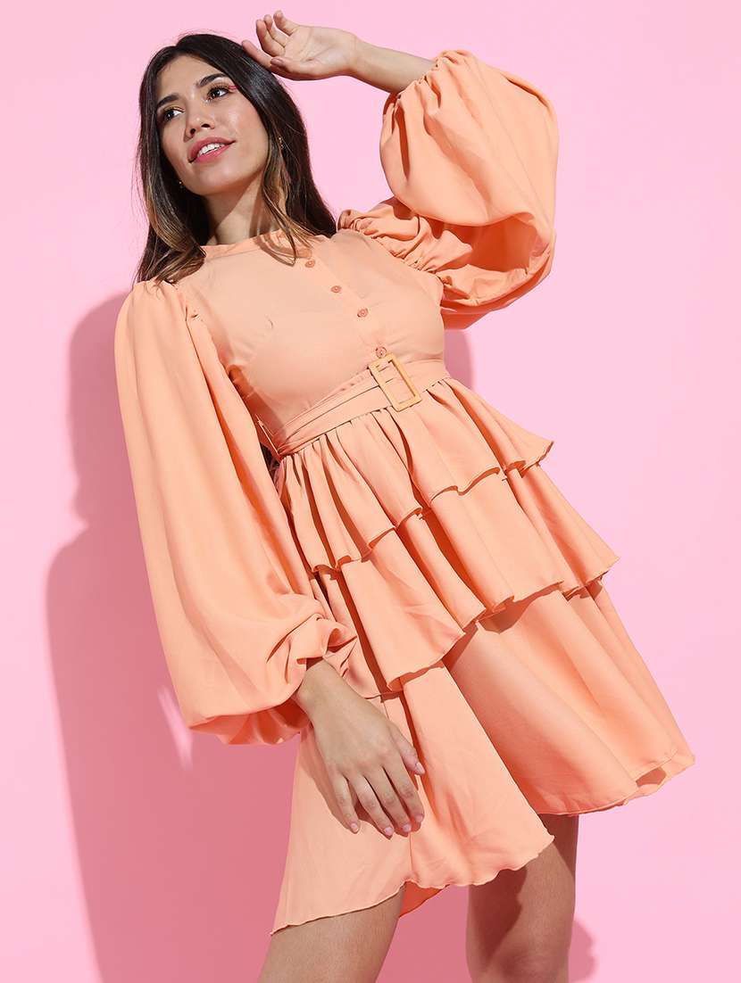 women peach polyester fit & flare dress - 22470737 -  Standard Image - 2