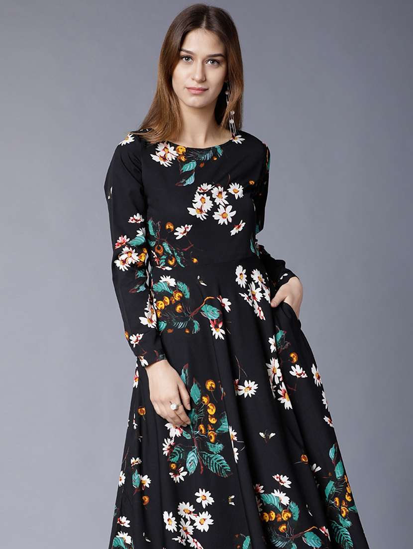 women black polyester a-line dress - 22470748 -  Standard Image - 2