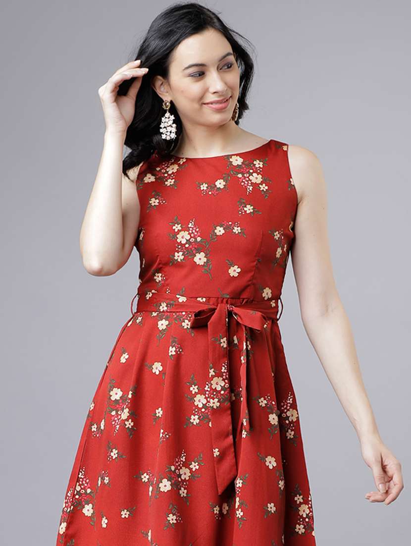 women red polyester fit & flare dress - 22470754 -  Standard Image - 2