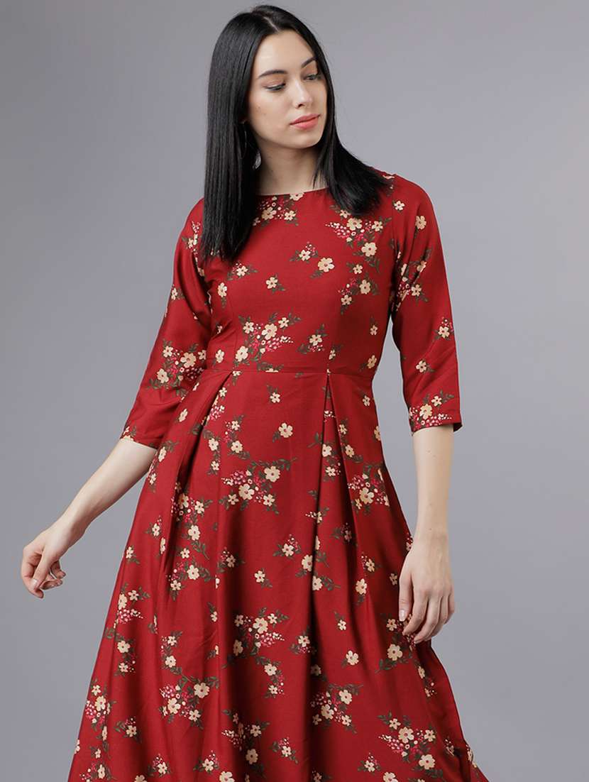 women red polyester fit & flare dress - 22470755 -  Standard Image - 2