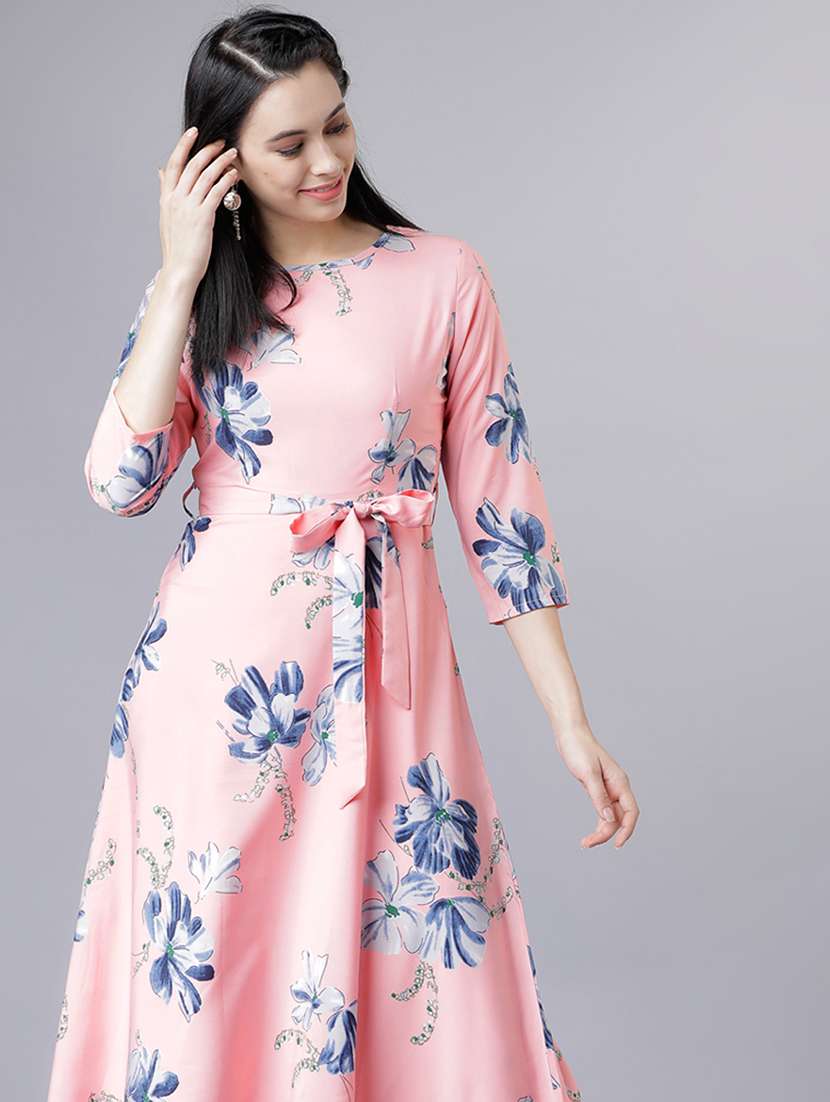 women pink polyester fit & flare dress - 22470756 -  Standard Image - 2