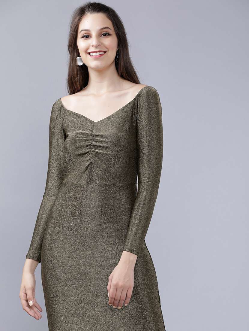 Women Gold Polyester Bodycon Dress - 22470759 -  Standard Image - 2