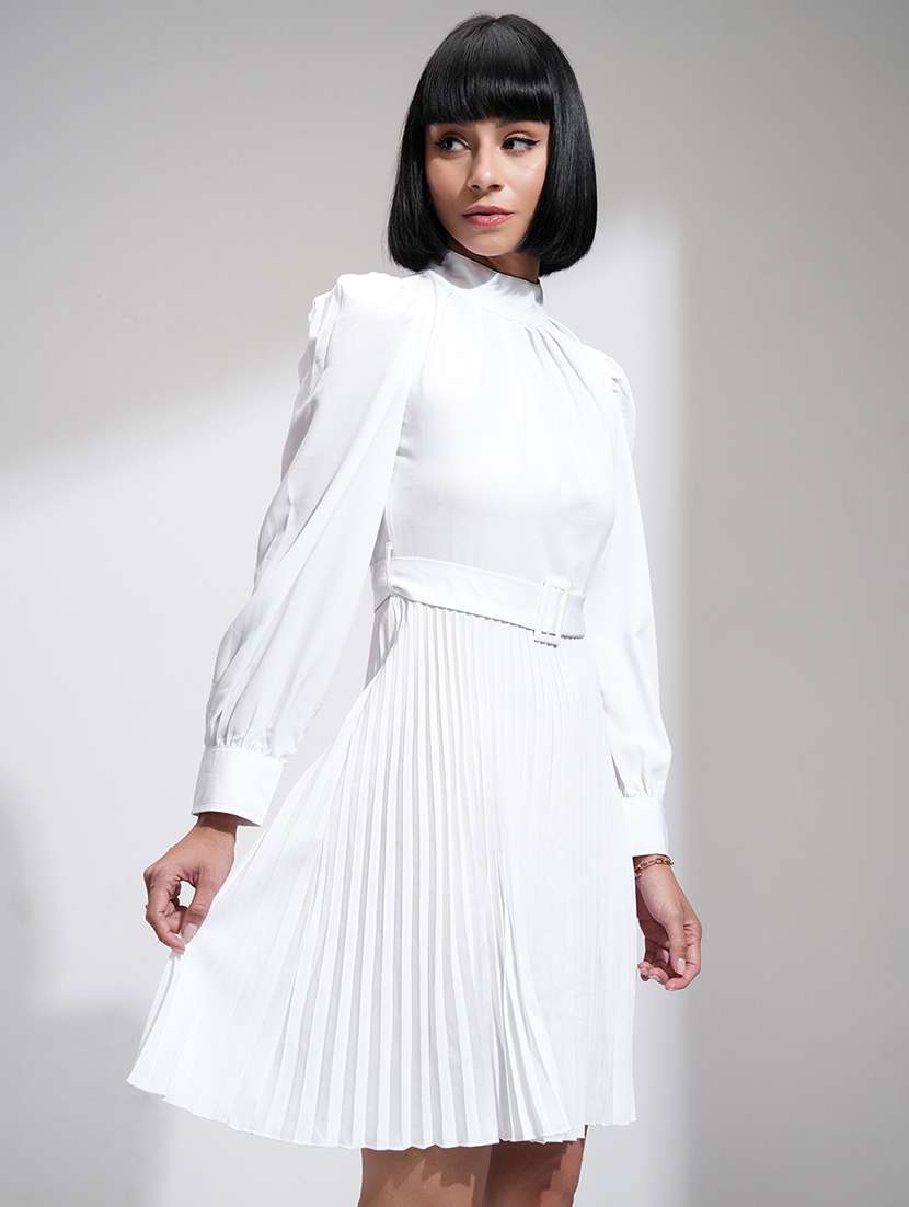 women white polyester fit & flare dress - 22470760 -  Standard Image - 2