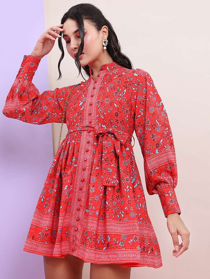 women red polyester fit & flare dress
