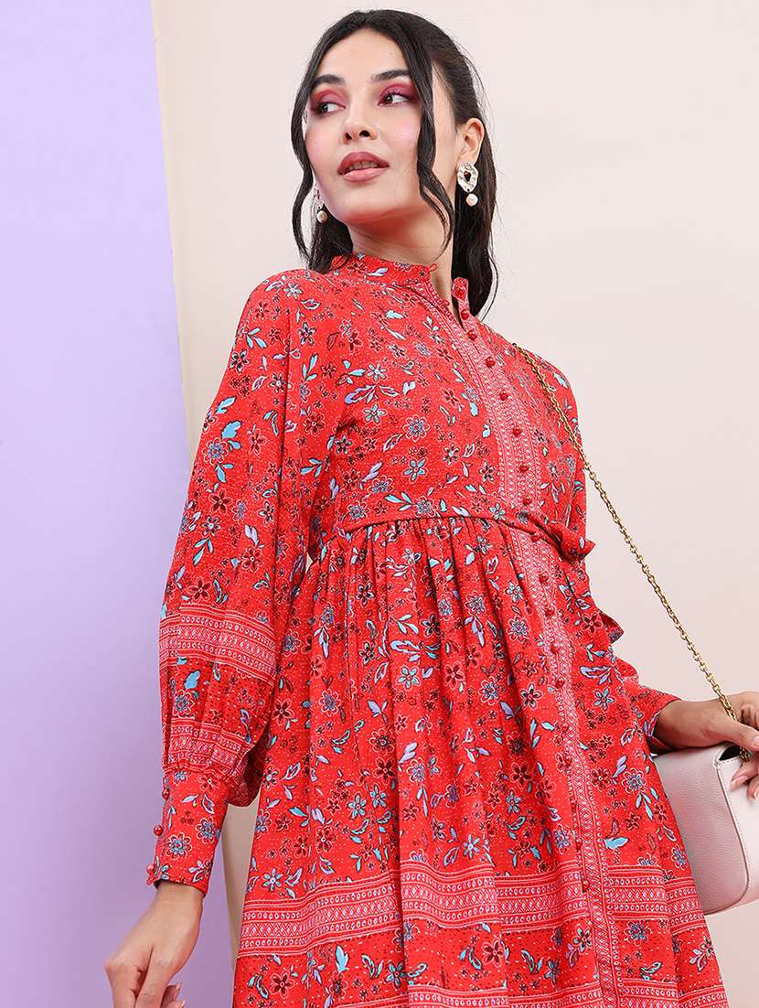 women red polyester fit & flare dress - 22470785 -  Standard Image - 2