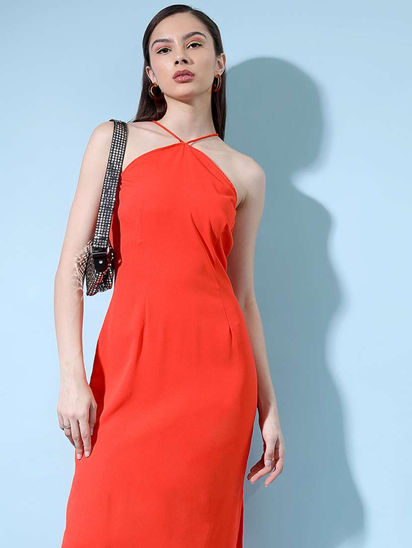 women orange polyester a-line dress - 22470788 -  Standard Image - 2