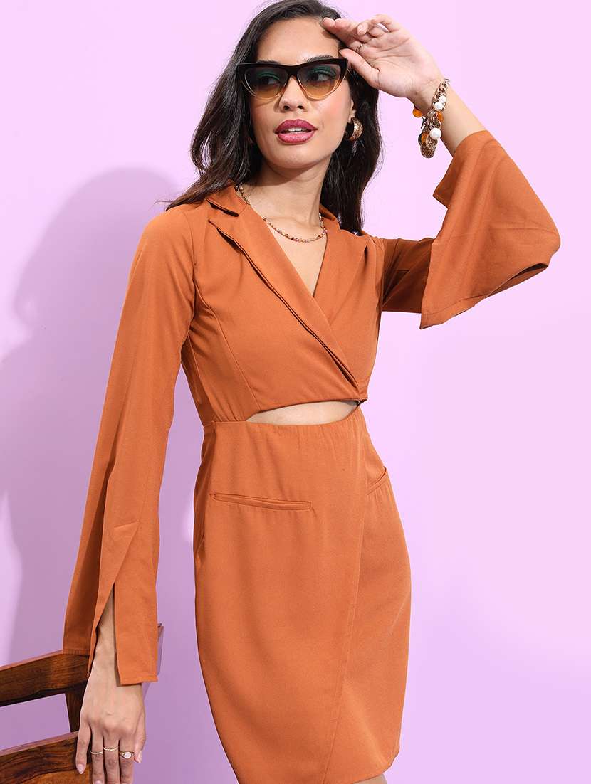 women brown polyester wrap dress - 22470791 -  Standard Image - 2