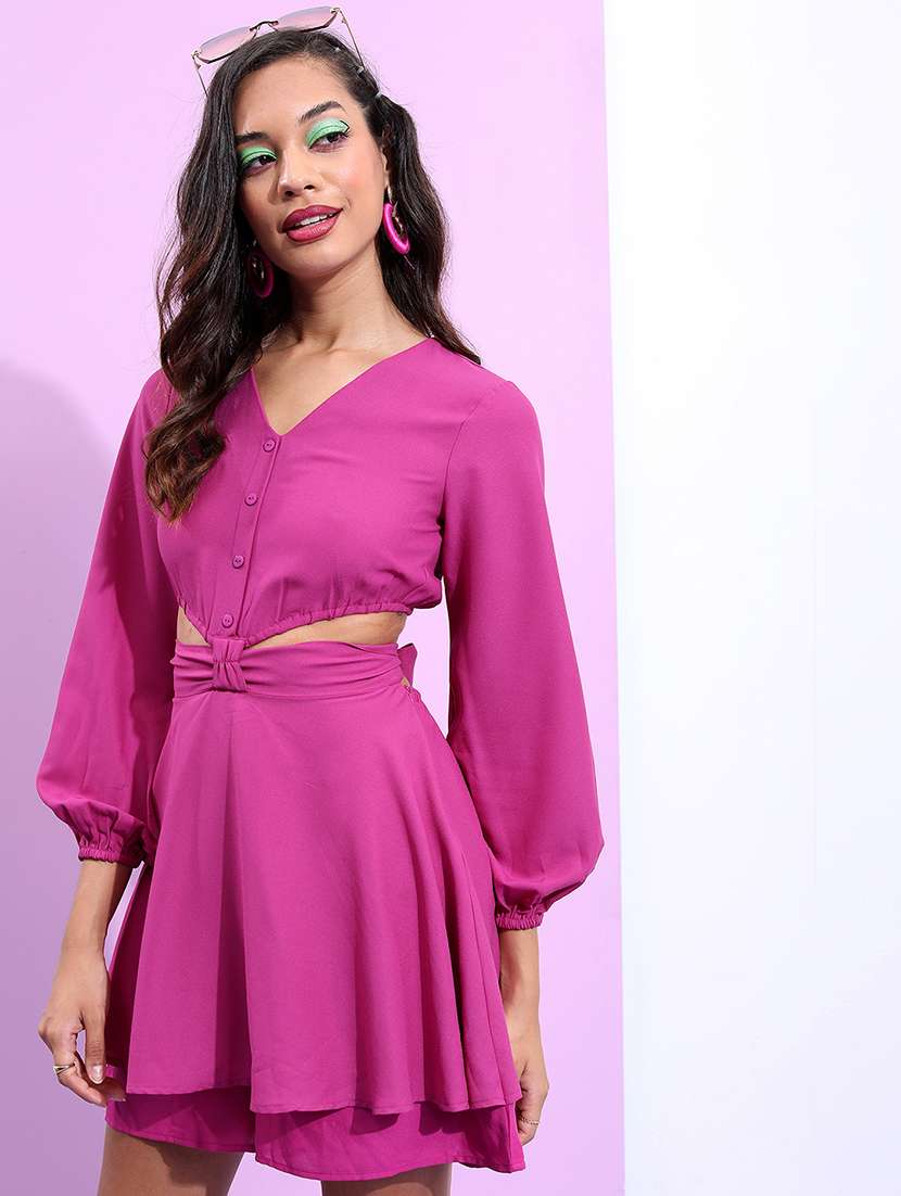 women pink polyester blouson dress
