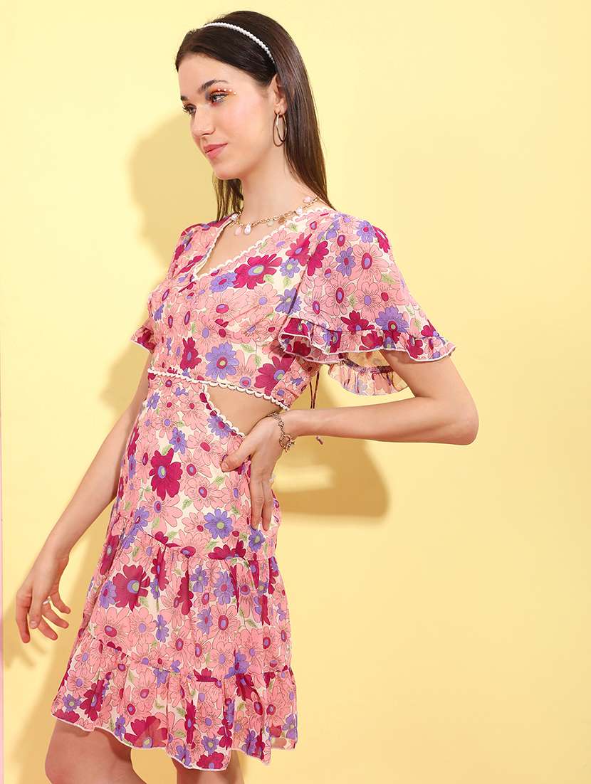 women peach polyester fit & flare dress - 22470800 -  Standard Image - 2