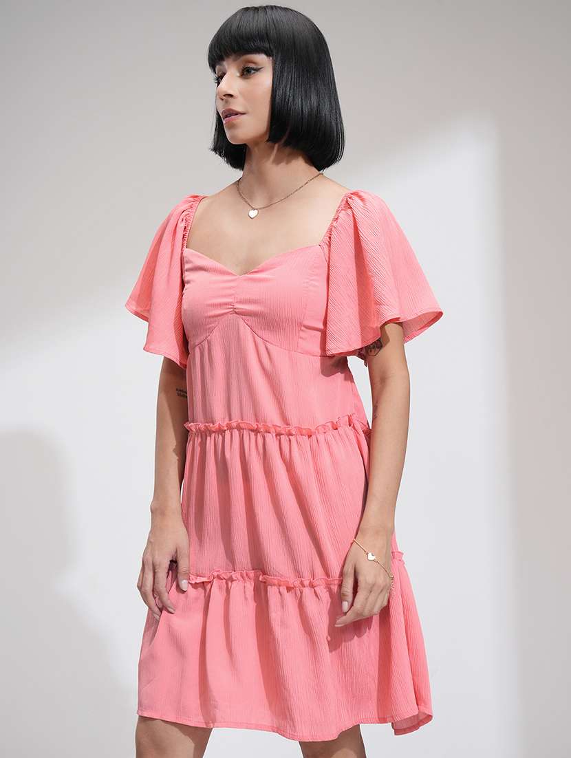 women pink polyester fit & flare dress