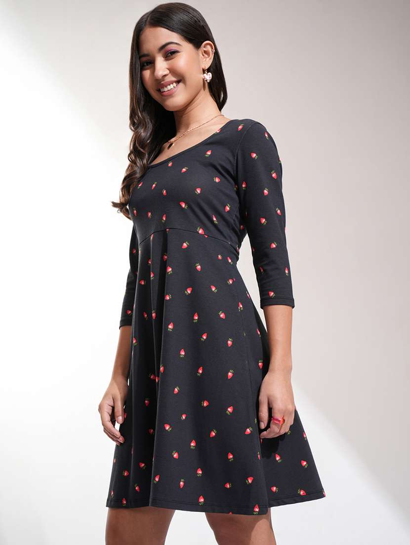 women black cotton fit & flare dress