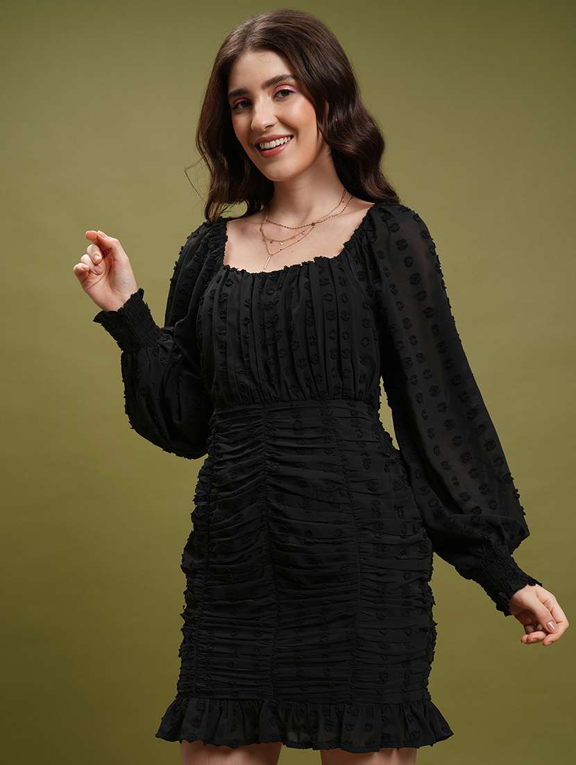 women black polyester fit & flare dress - 22470834 -  Standard Image - 2