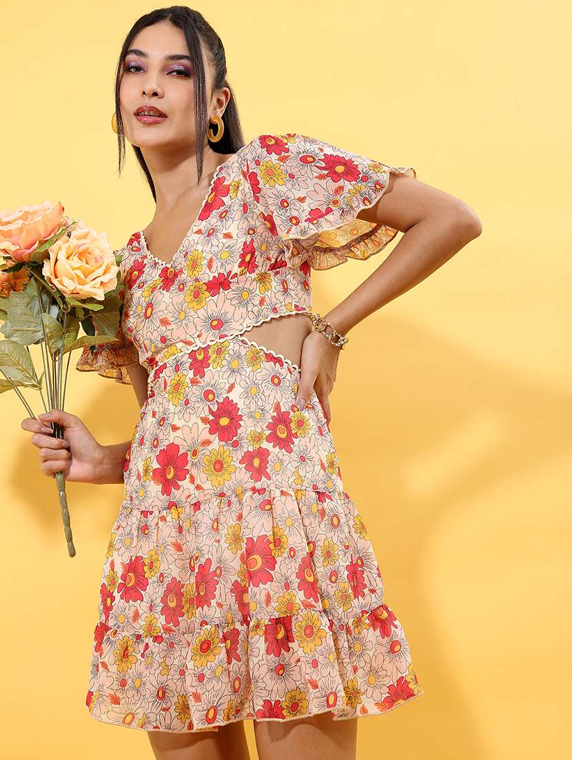 women peach polyester fit & flare dress - 22470846 -  Standard Image - 2