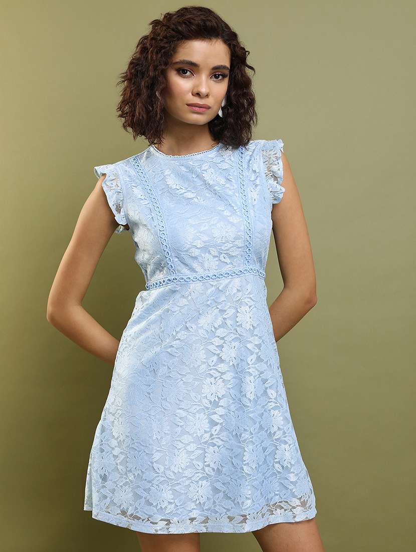 women blue polyester fit & flare dress - 22470848 -  Standard Image - 2