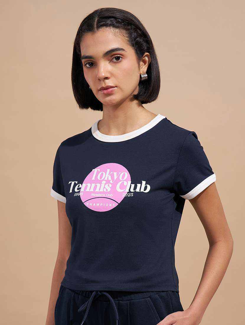 women printed short sleeve crop top - 22470906 -  Standard Image - 2