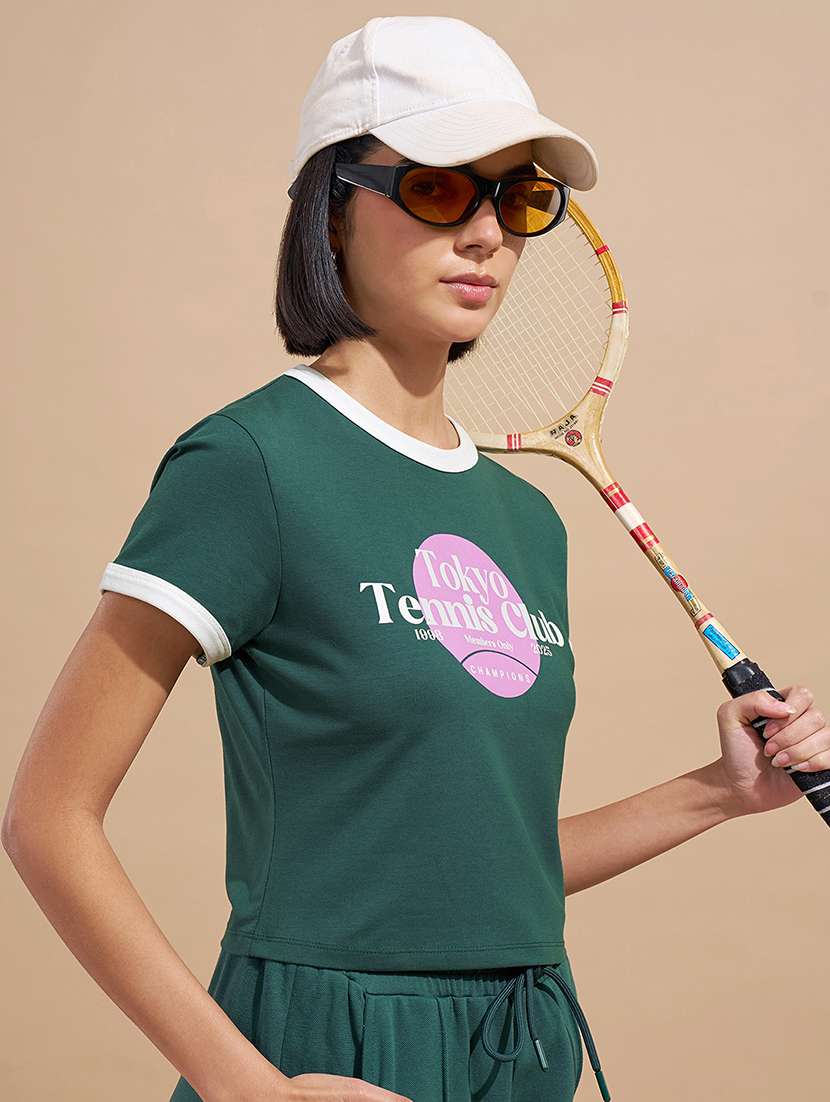 women printed short sleeve crop top - 22470907 -  Standard Image - 2