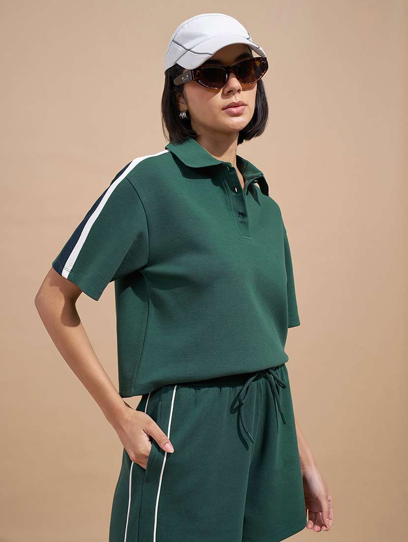 women solid green cotton regular t-shirt - 22470919 -  Standard Image - 2