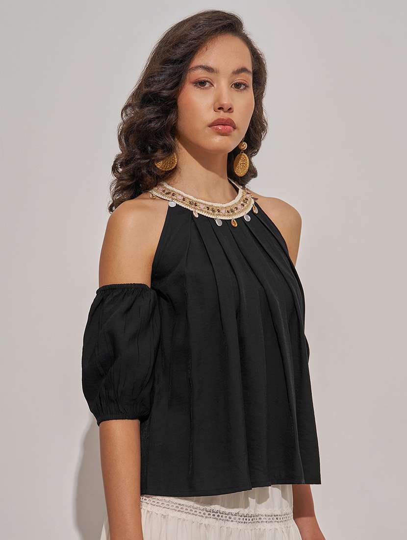 women solid black viscose regular top - 22470928 -  Standard Image - 2