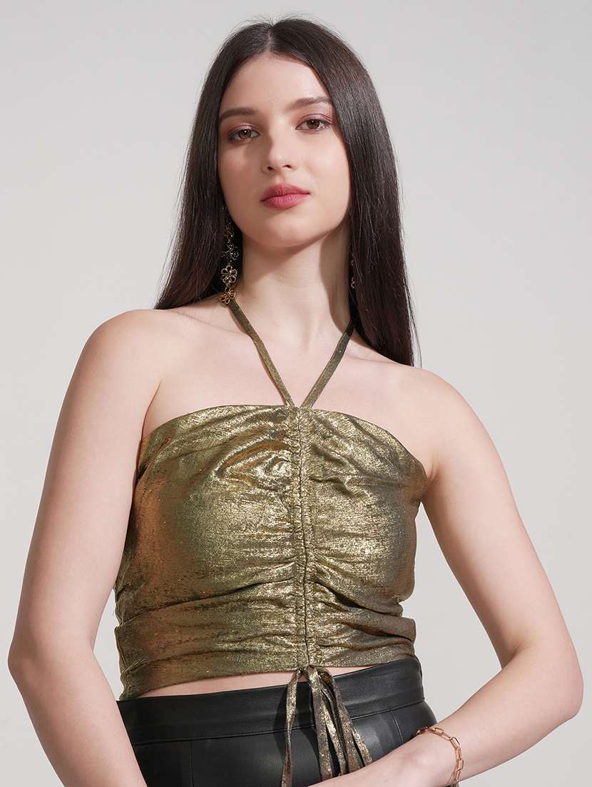 women solid gold polyester regular top - 22470931 -  Standard Image - 2