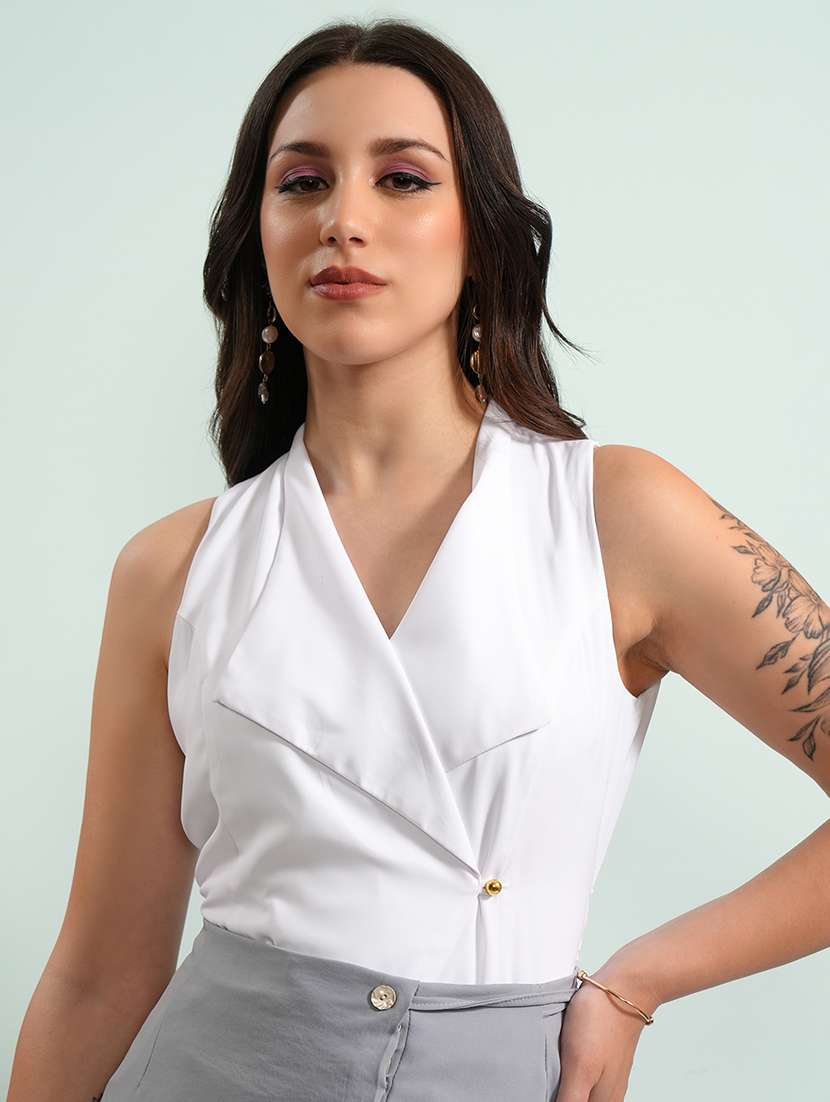 women solid white polyester regular top - 22470948 -  Standard Image - 2