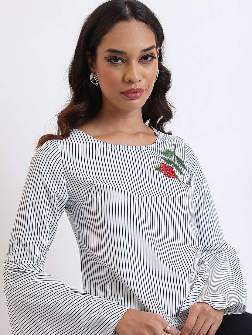 women printed navy blue polyester regular top - 22470975 -  Standard Image - 2