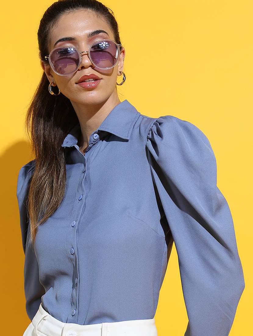 women solids blue polyester regular top - 22470994 -  Standard Image - 2