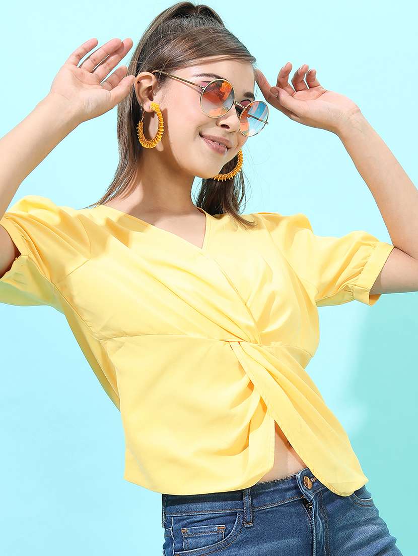 women solid yellow polyester regular top - 22471002 -  Standard Image - 2