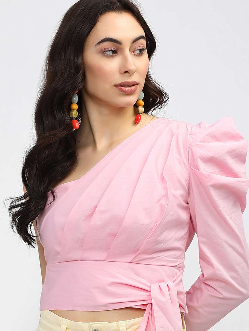 women solids pink cotton regular top