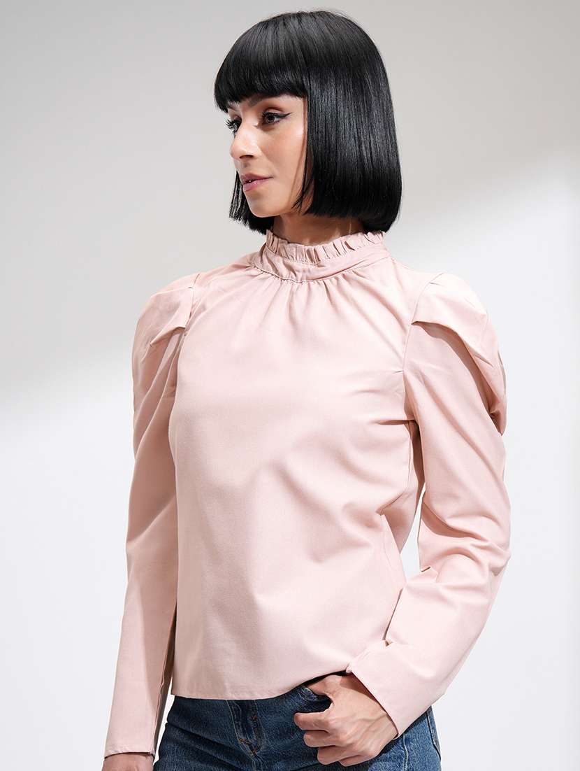 women solid peach polyester regular top - 22471057 -  Standard Image - 2