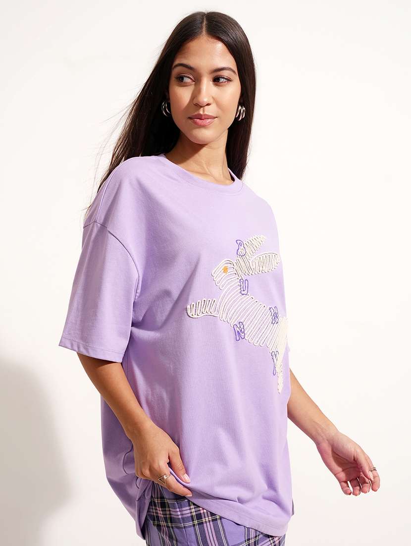 women printed  purple cotton regular t-shirt - 22471120 -  Standard Image - 2