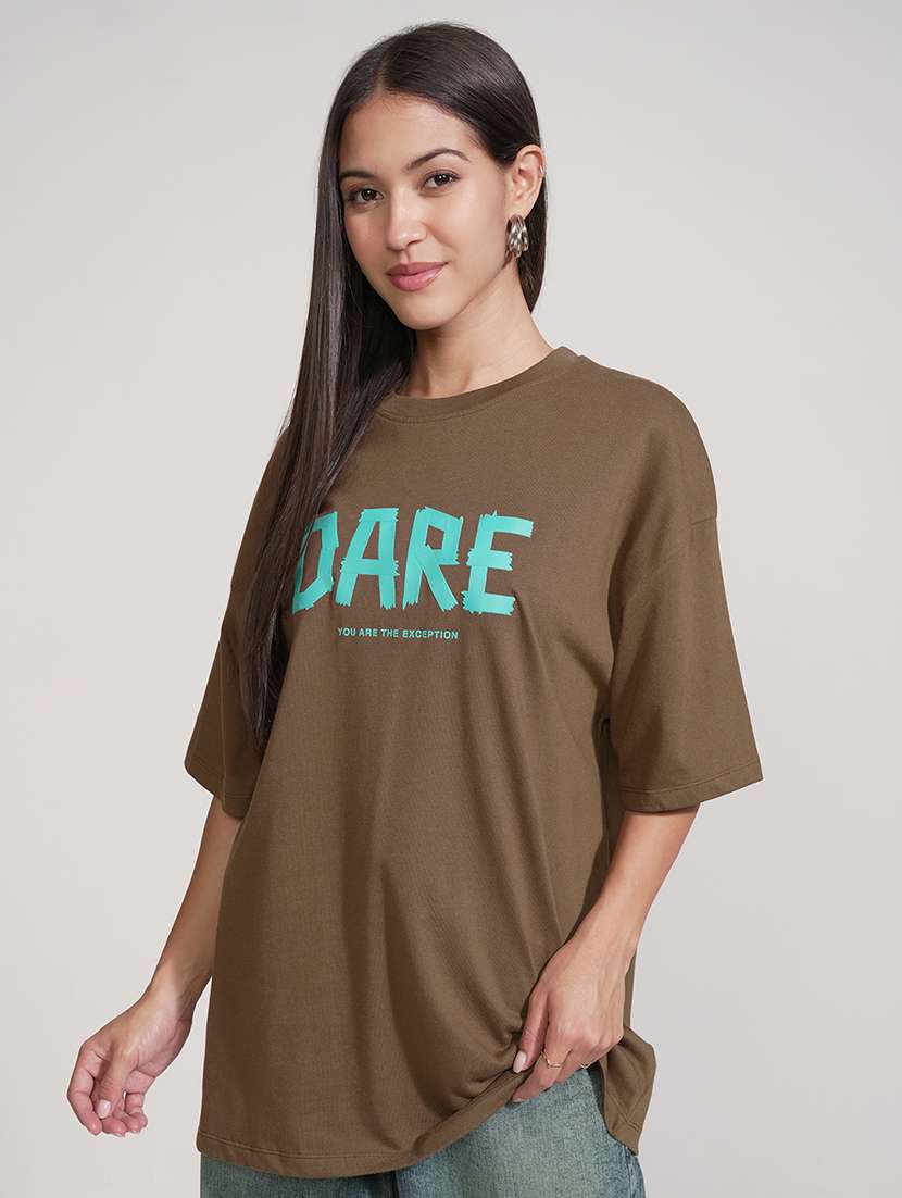 Women Printed Brown Cotton Regular T-shirt - 22471122 -  Standard Image - 2