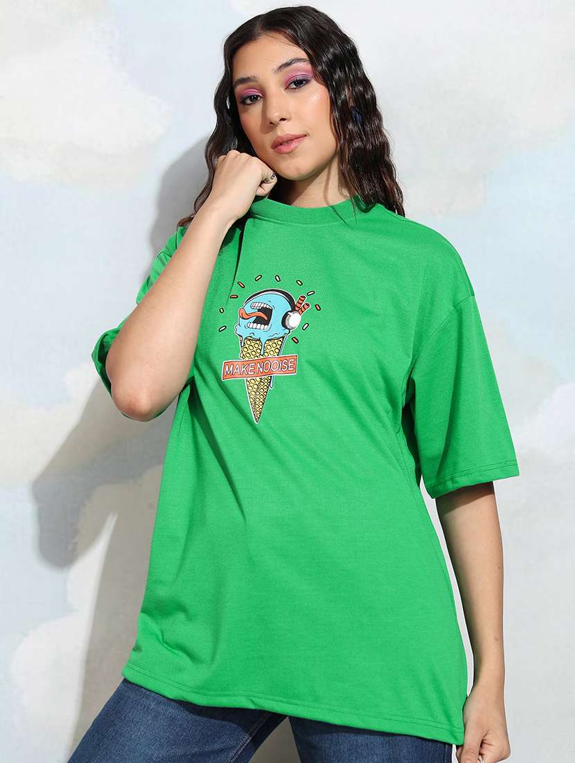 women printed green polyester regular t-shirt - 22471135 -  Standard Image - 2
